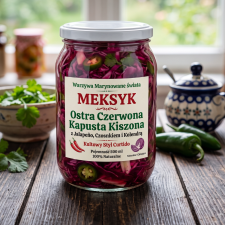 Meksykańska Czerwona Kapusta Kiszona z Jalapeño i Kolendrą
