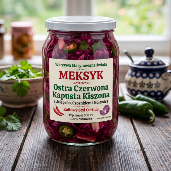 Meksykańska Czerwona Kapusta Kiszona z Jalapeño i Kolendrą